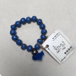 Blue Glazed Clay Bracelet NWT